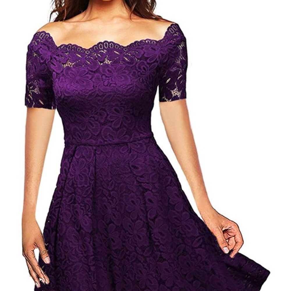 Women's Elegant Lace 3/4 Sleeve Crew Neck Dress